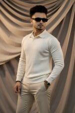 MEN'S  DIAMOND KNIT POLO WHITE CODE-KP97
