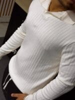 MEN'S  DIAMOND KNIT POLO CREAM CODE-KP98 - Image 2